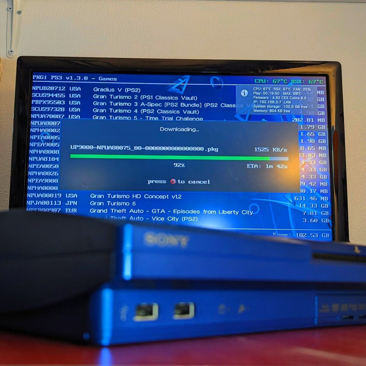 Refurbished Jailbroken PlayStation 3 Slim Titanium Blue Racing Pack. CECH-2500A GT