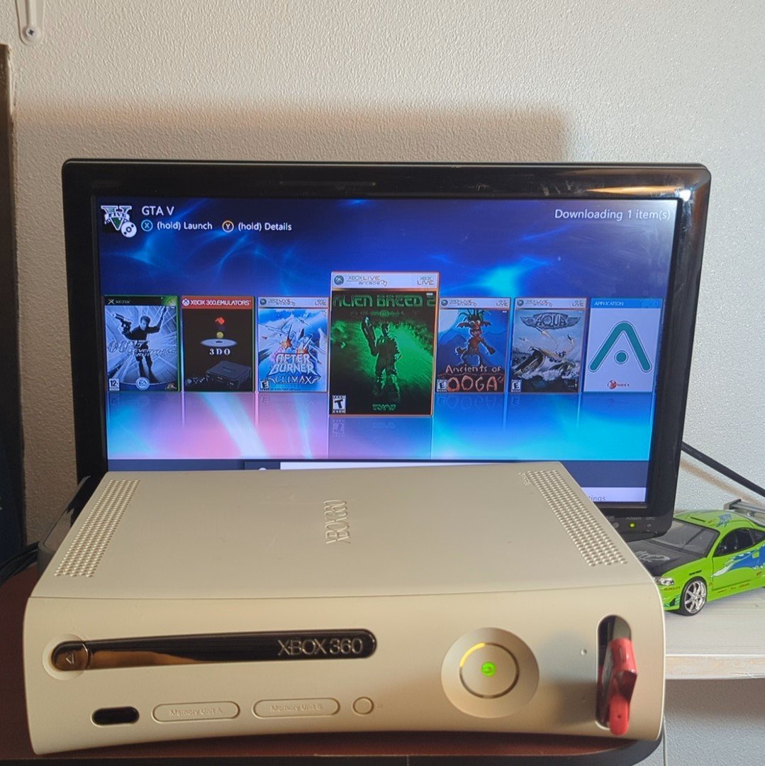 Refurbished White Xbox 360 Phat with ABadAvatar, Falcon, 120GB, Gold LEDs